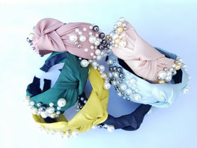 WIDE CROSS-KNOT HEADBANDS ASSORTED PEARLS